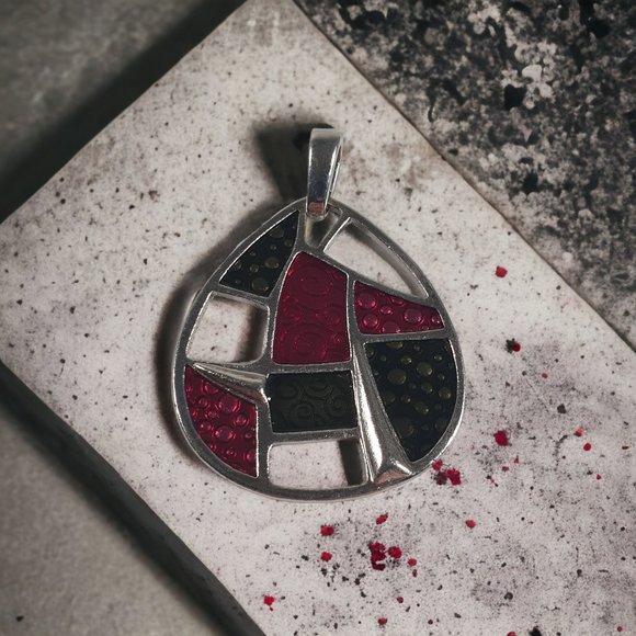 Art Deco Teardrop 2" Necklace Pendant Slide Plum Olive In A Silver Tone Setting - Picture 1 of 4
